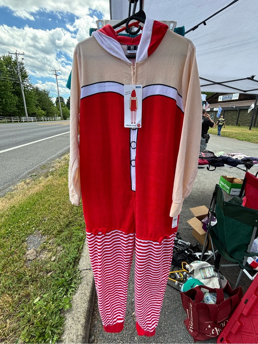 Holiday Candy Cane Red Hooded Onesie Pajamas - Unbranded